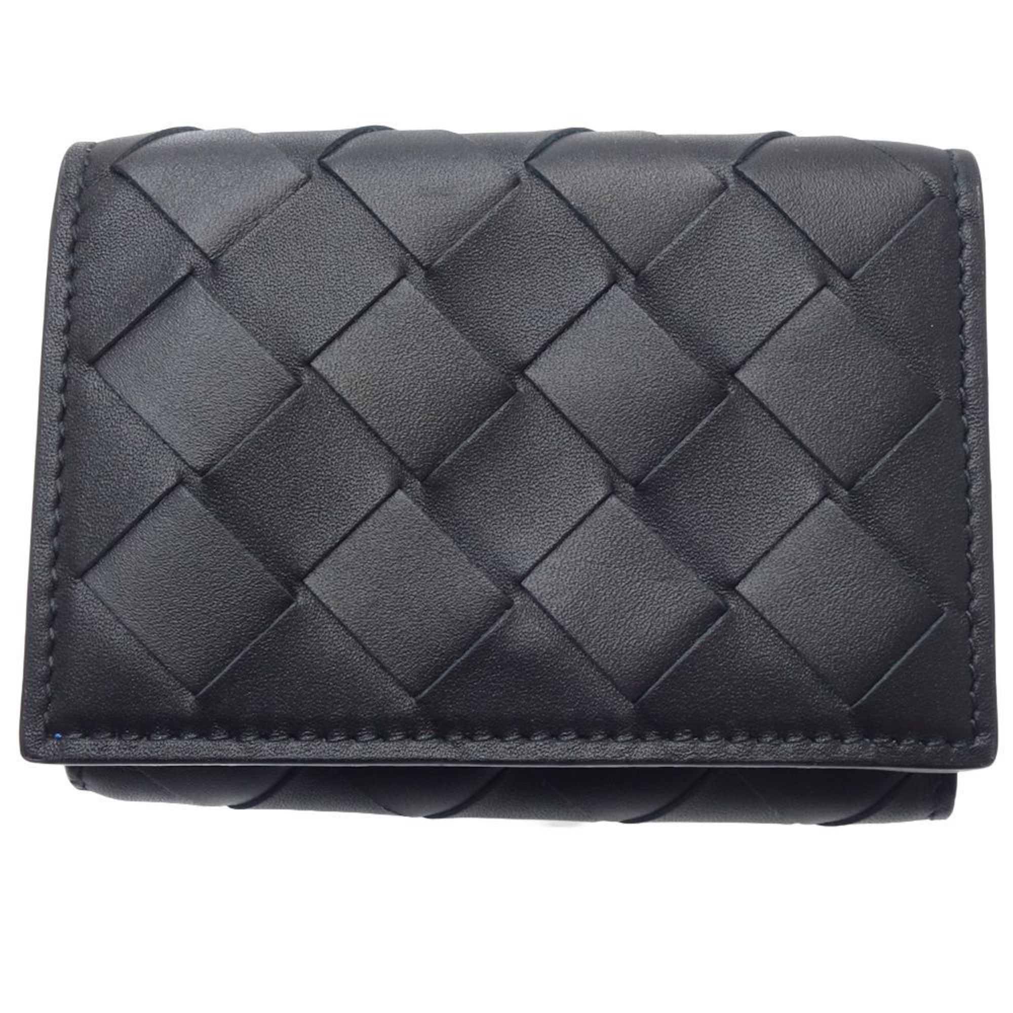 BOTTEGA VENETA Bottega Veneta Tri-fold Wallet 667036 Tiny Compact Intrecciato Leather Black Blue 180710