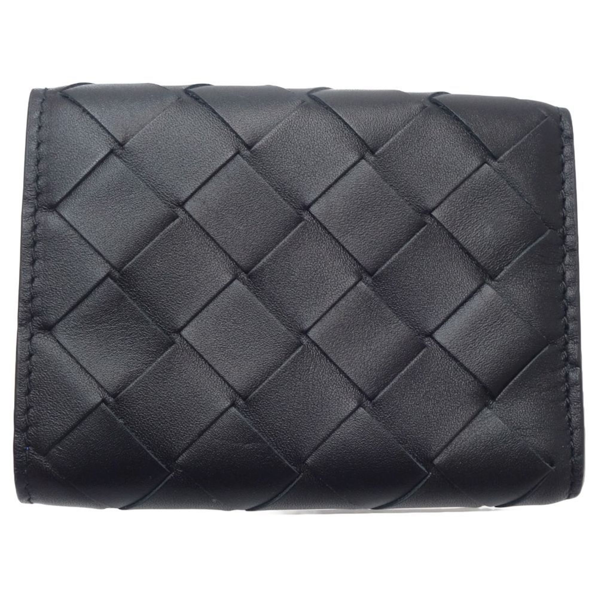 BOTTEGA VENETA Bottega Veneta Tri-fold Wallet 667036 Tiny Compact Intrecciato Leather Black Blue 180710