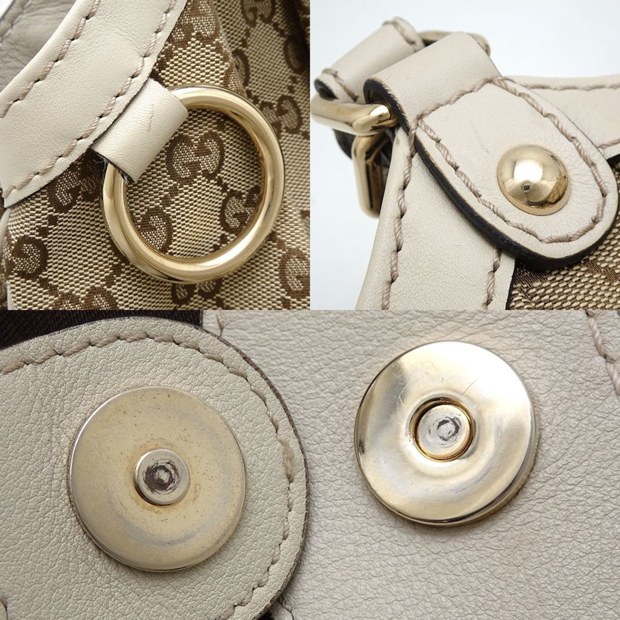 GUCCI 211944 Tote Bag GG Canvas x Leather Beige Ivory 351576