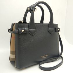 BURBERRY Small Banner 4023700 Handbag Nova Check Calf x Canvas Black 252109