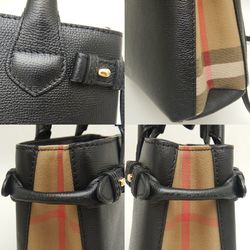 BURBERRY Small Banner 4023700 Handbag Nova Check Calf x Canvas Black 252109