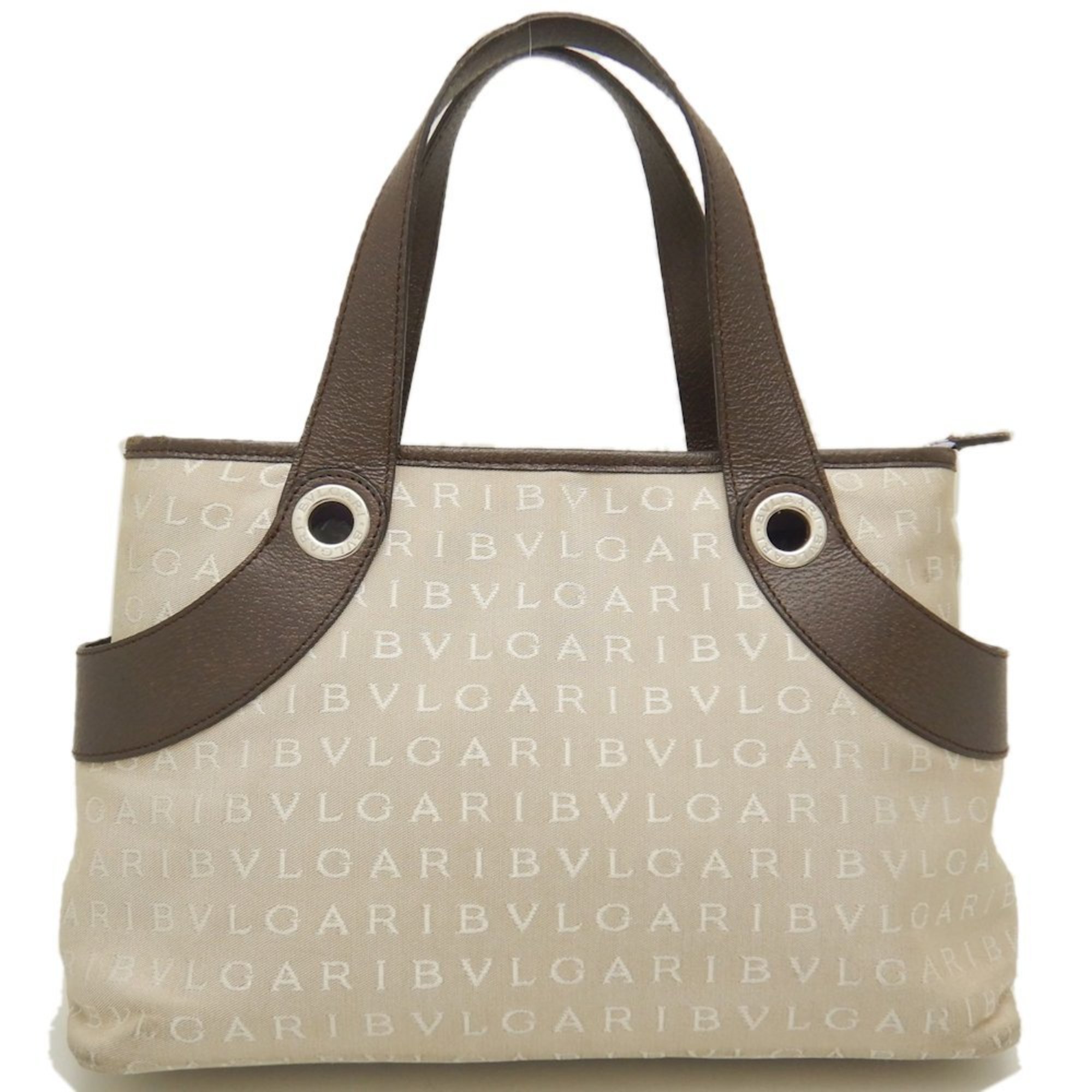 BVLGARI Bulgari Tote Bag Mania Canvas x Leather Beige Brown 252059