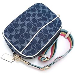 COACH C2822 Shoulder Bag Canvas x Leather Navy White 351600