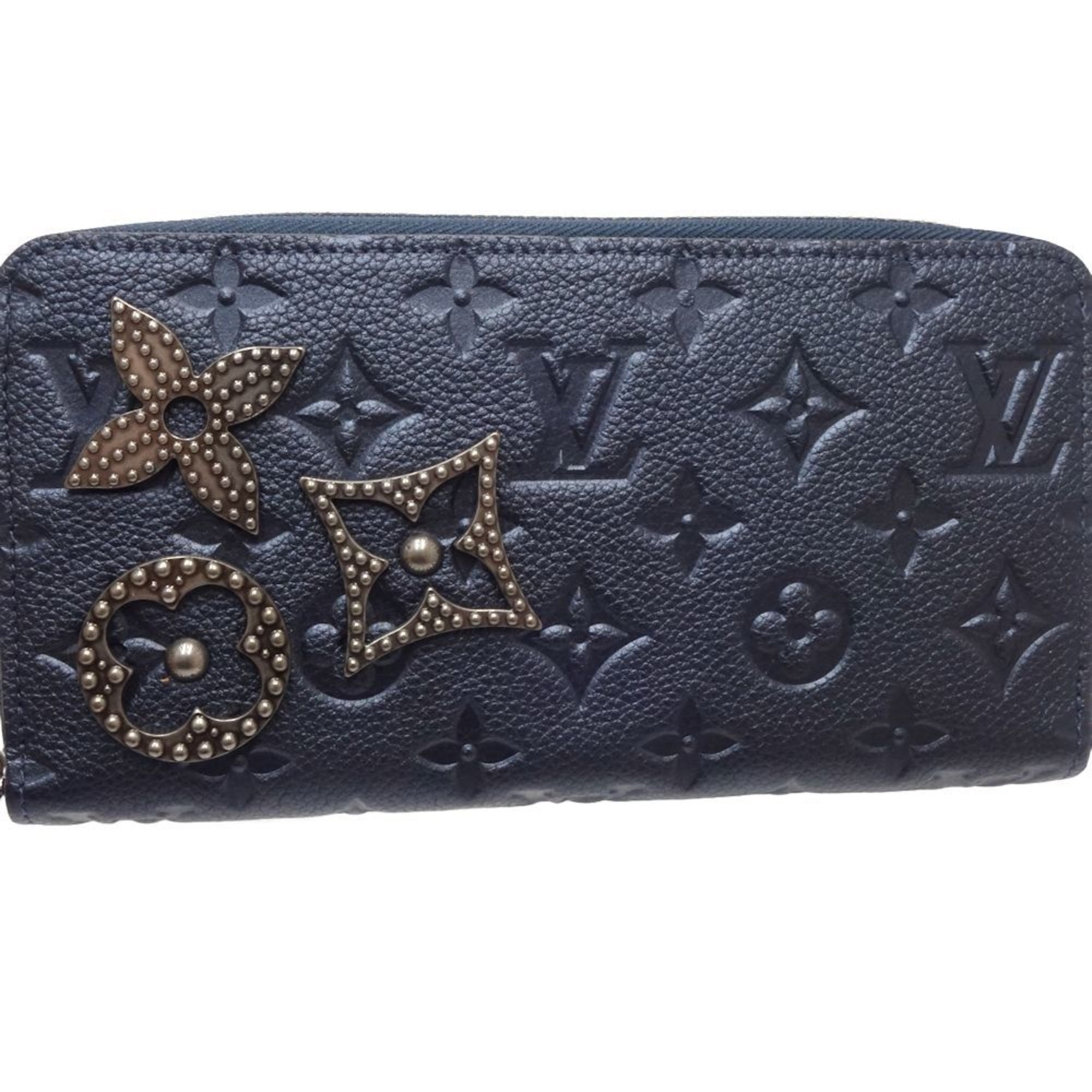 LOUIS VUITTON Louis Vuitton Long Wallet M62069 Zippy Flower Studs Metallic Blue 180690