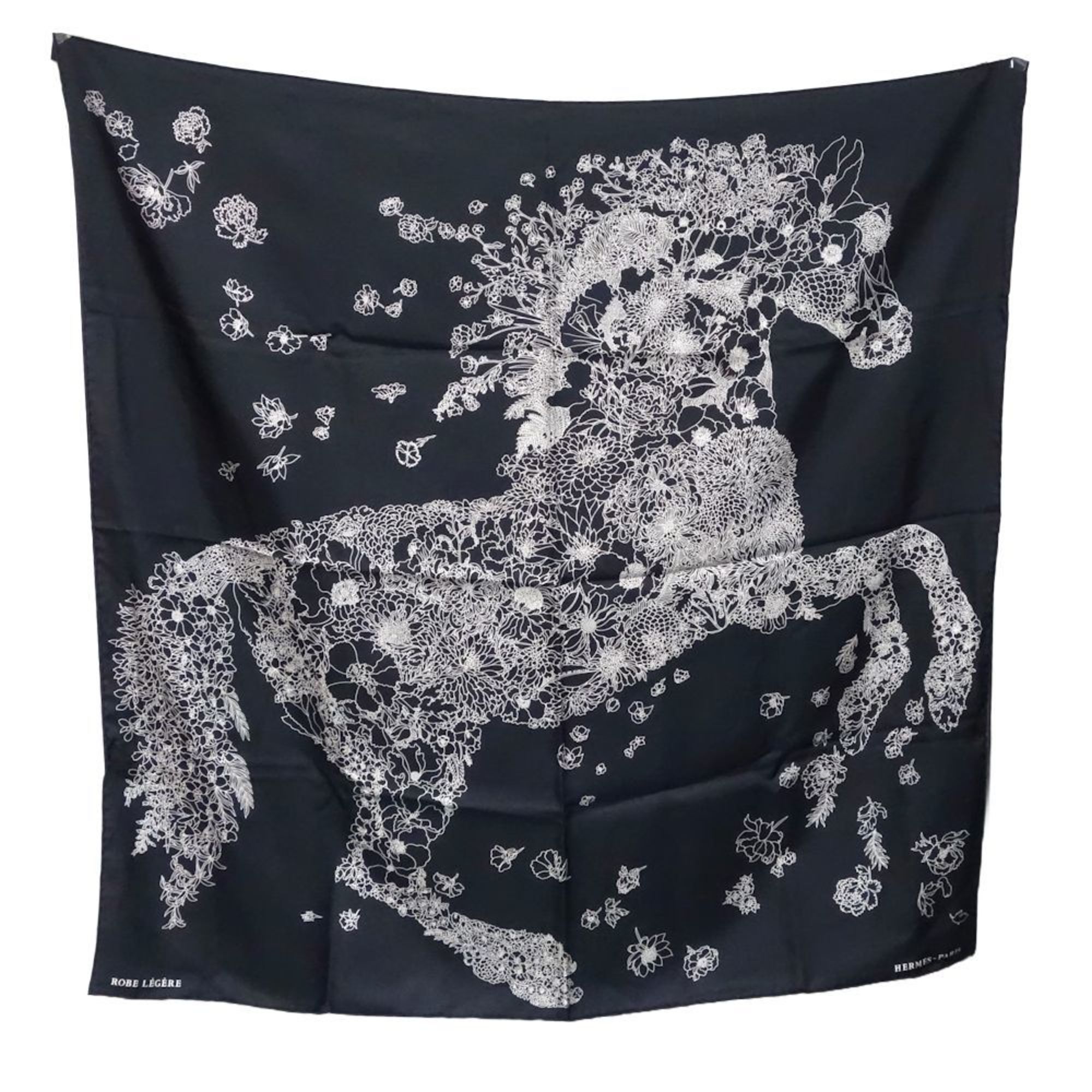 HERMES Scarf Carre 90 Robe Legere Silk Black White 180704