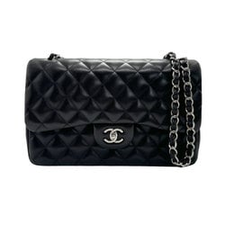 CHANEL Shoulder Bag Matelasse Double Flap Leather Black Silver Women's z2138