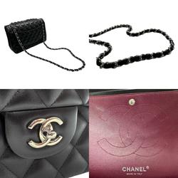 CHANEL Shoulder Bag Matelasse Double Flap Leather Black Silver Women's z2138