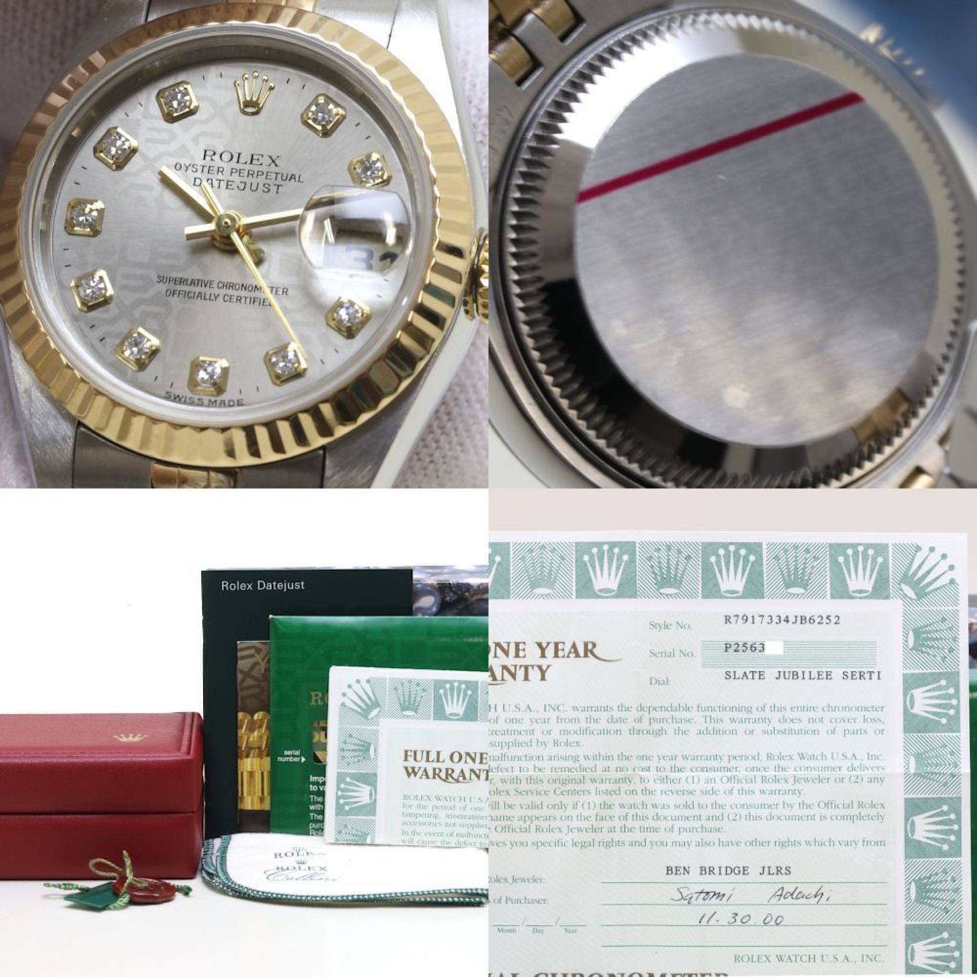 ROLEX Rolex Datejust 10P Diamond 79173G Grey Print Computer K18YG Yellow Gold x Stainless Steel Ladies 39578 Watch