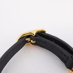 Hermes Bracelet Etrier Double Tour A Stamp GP Plated Leather Gold Black Women's