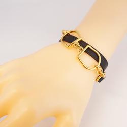 Hermes Bracelet Etrier Double Tour A Stamp GP Plated Leather Gold Black Women's