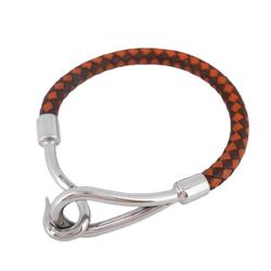 Hermes Bracelet Jumbo Hook Metal Material Leather Silver Orange Brown Women's