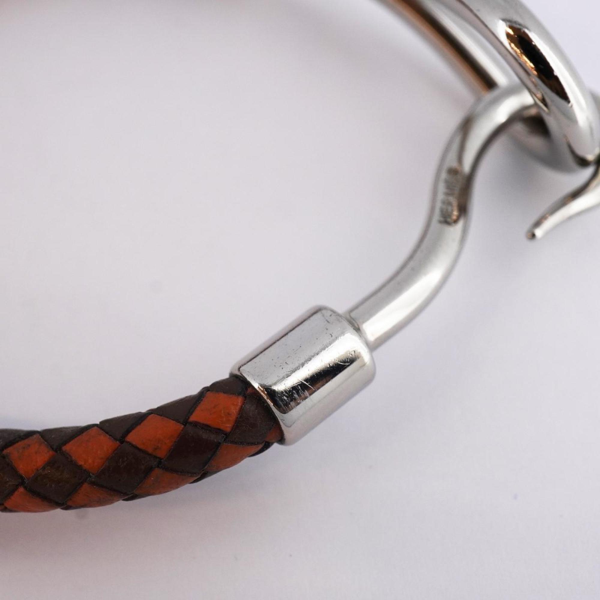 Hermes Bracelet Jumbo Hook Metal Material Leather Silver Orange Brown Women's