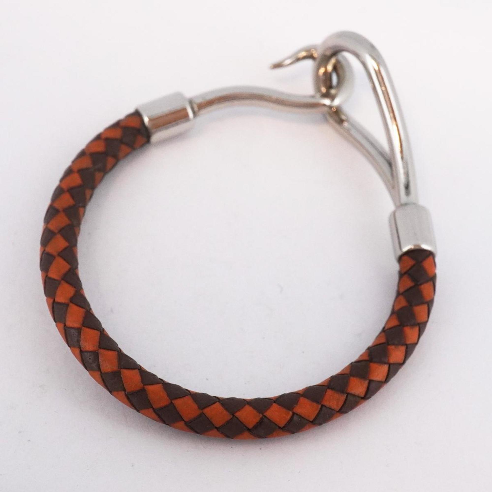 Hermes Bracelet Jumbo Hook Metal Material Leather Silver Orange Brown Women's