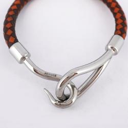 Hermes Bracelet Jumbo Hook Metal Material Leather Silver Orange Brown Women's