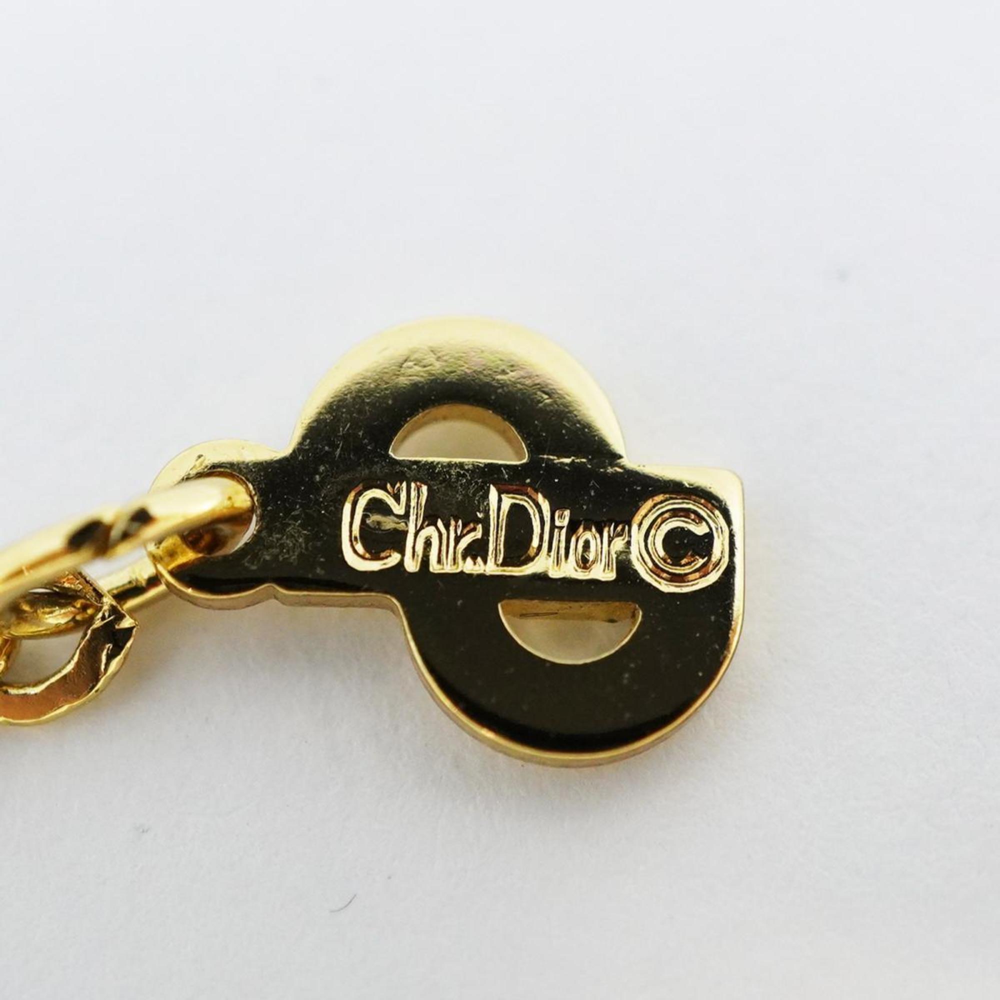 Christian Dior Necklace CD Rhinestone GP Plated Gold Black Women's