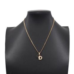 Christian Dior Necklace CD Rhinestone GP Plated Gold Black Women's