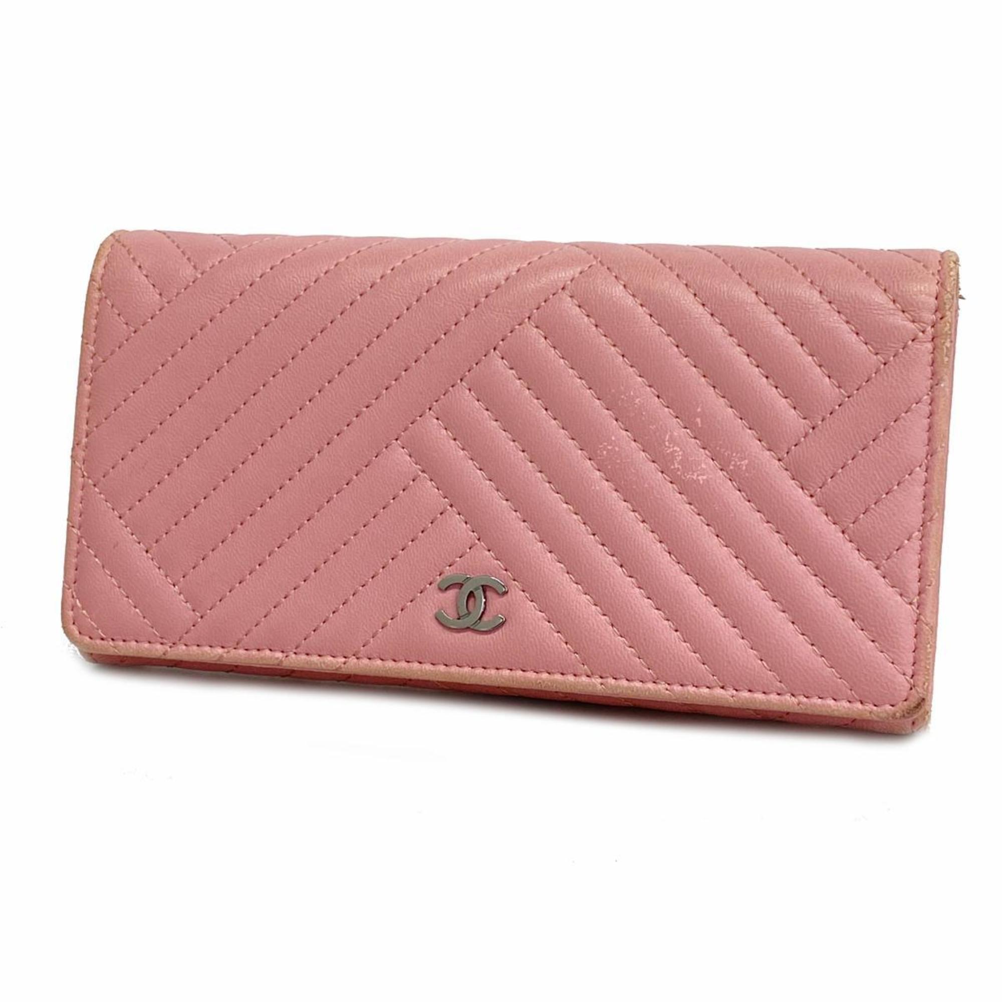 Chanel long wallet lambskin pink ladies