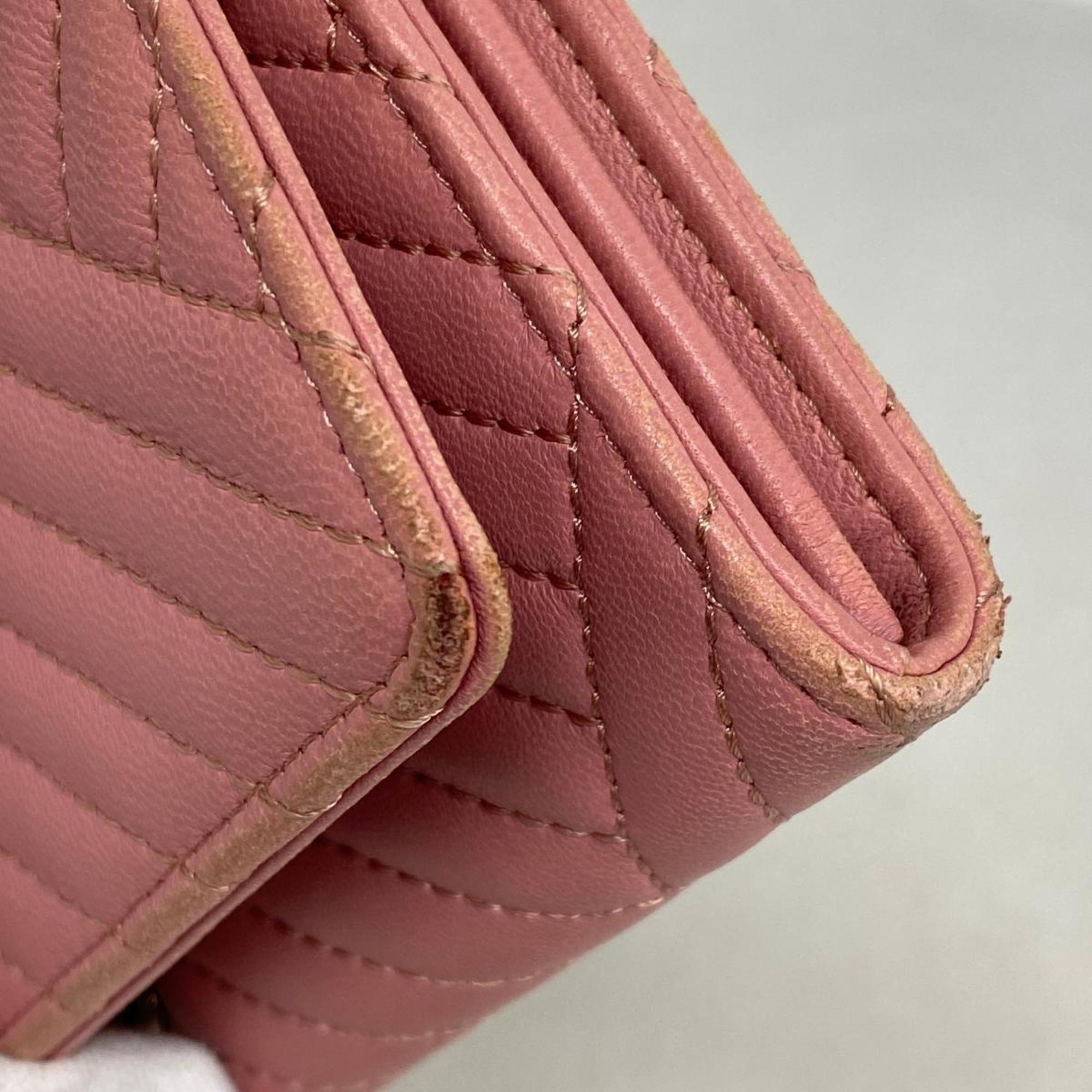 Chanel long wallet lambskin pink ladies