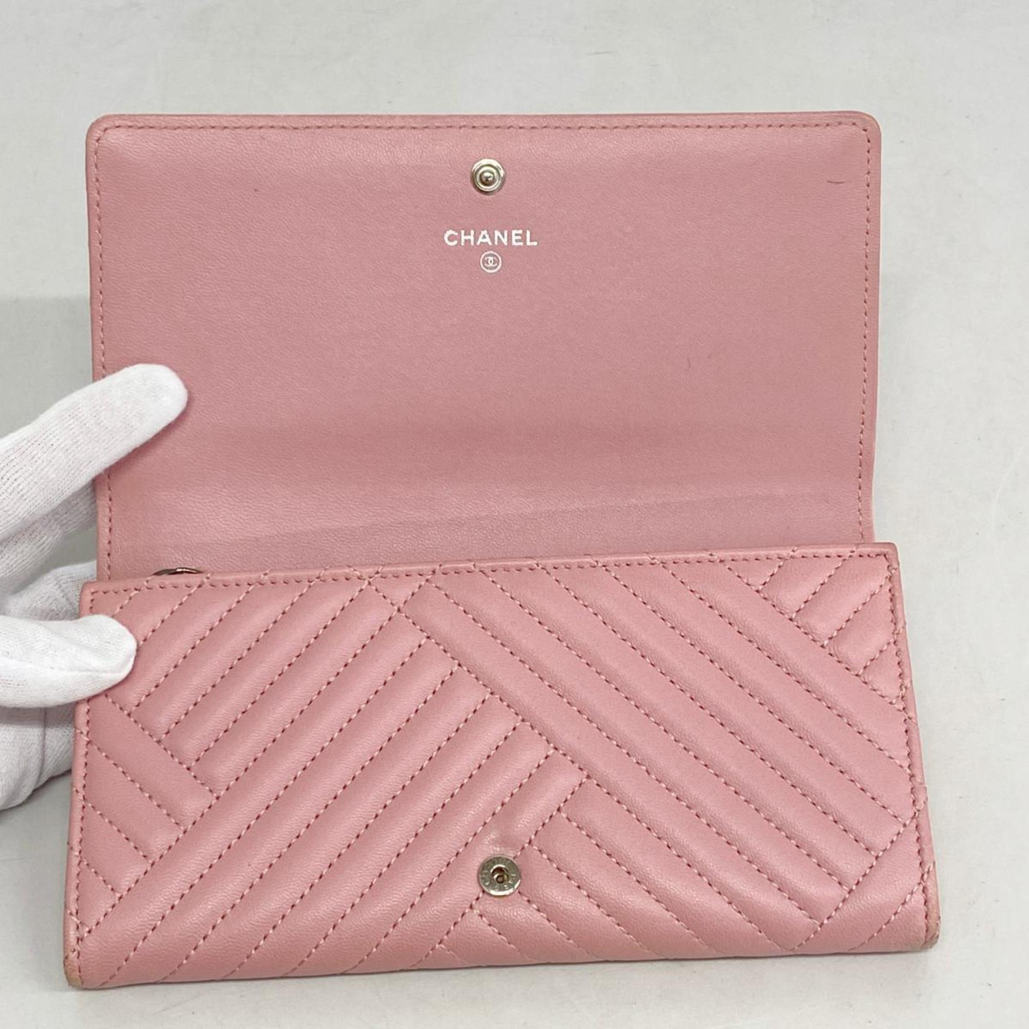 Chanel long wallet lambskin pink ladies