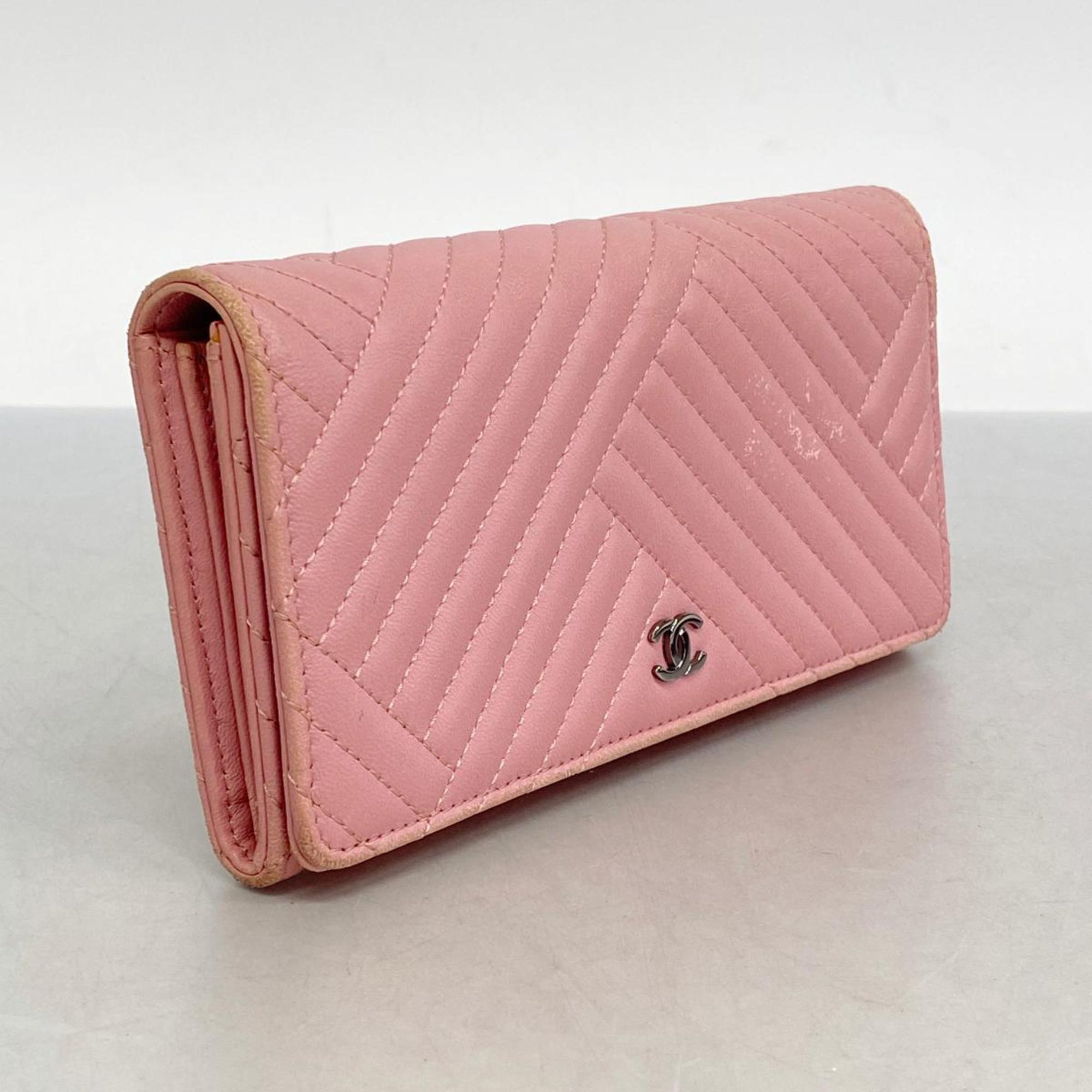 Chanel long wallet lambskin pink ladies