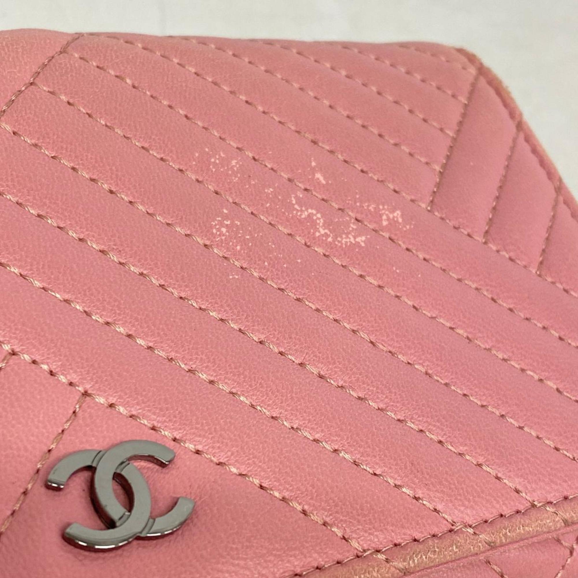 Chanel long wallet lambskin pink ladies