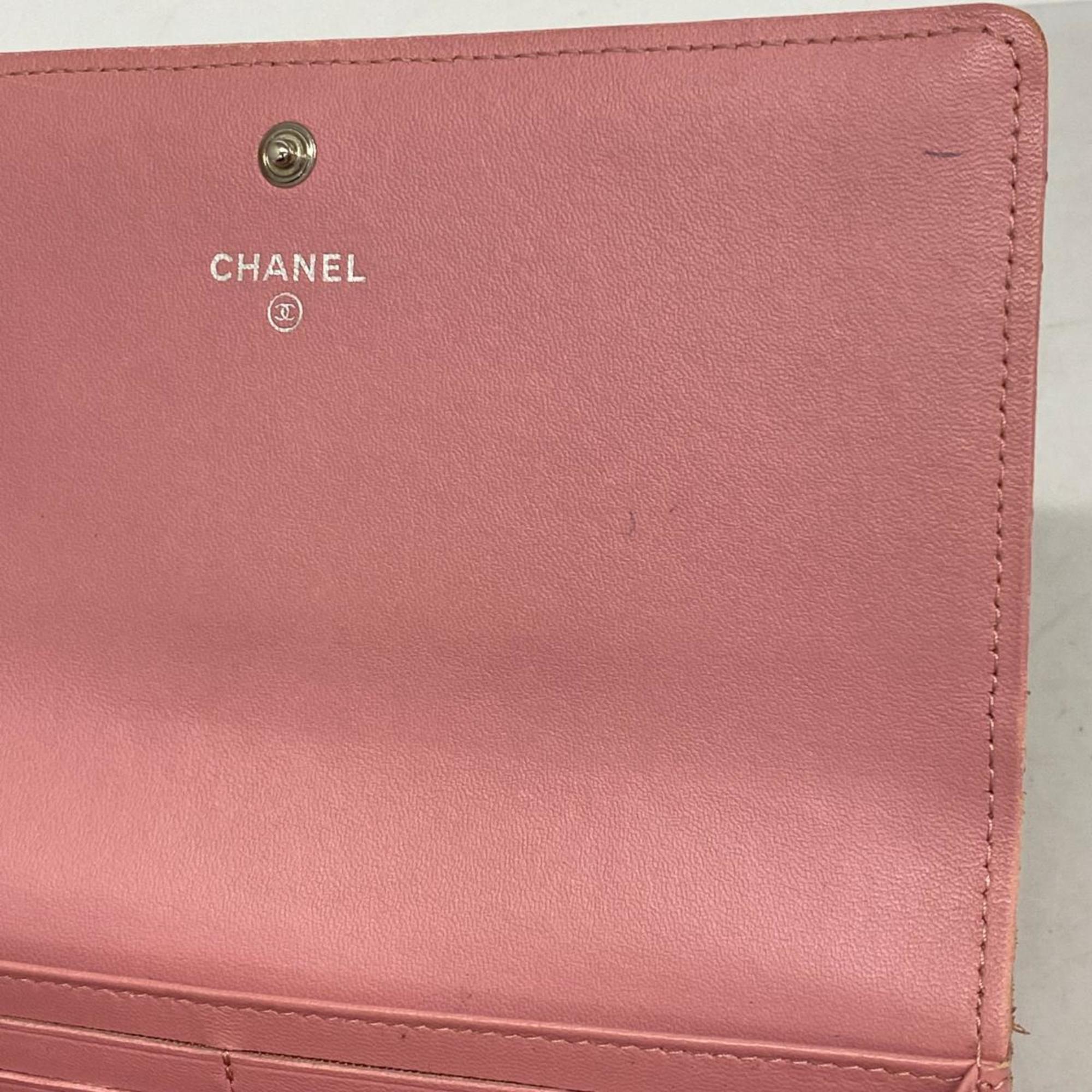 Chanel long wallet lambskin pink ladies