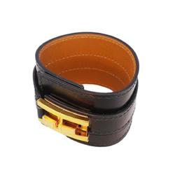 Hermes Bracelet Drag GP Plated Leather Gold Black Brown Women's