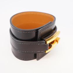 Hermes Bracelet Drag GP Plated Leather Gold Black Brown Women's