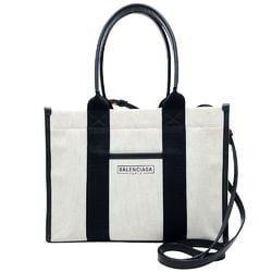 BALENCIAGA Hardware Tote 671402 Bag Canvas x Leather Natural Black 351605