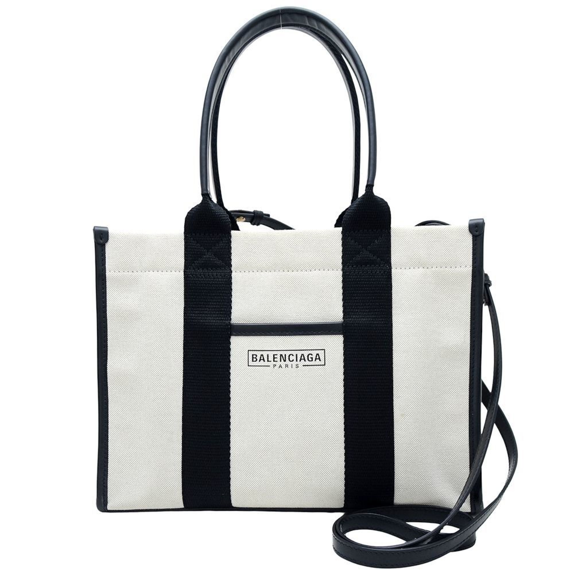 BALENCIAGA Hardware Tote 671402 Bag Canvas x Leather Natural Black 351605