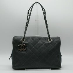 CHANEL Shoulder Bag Matelasse Coco Mark Chain Leather Gray Silver Women's PD324