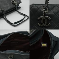 CHANEL Shoulder Bag Matelasse Coco Mark Chain Leather Gray Silver Women's PD324