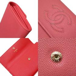 CHANEL Coco Mark Long Wallet Caviar Skin Leather Pink Women's w0655a