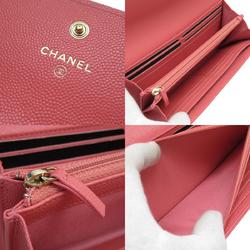 CHANEL Coco Mark Long Wallet Caviar Skin Leather Pink Women's w0655a