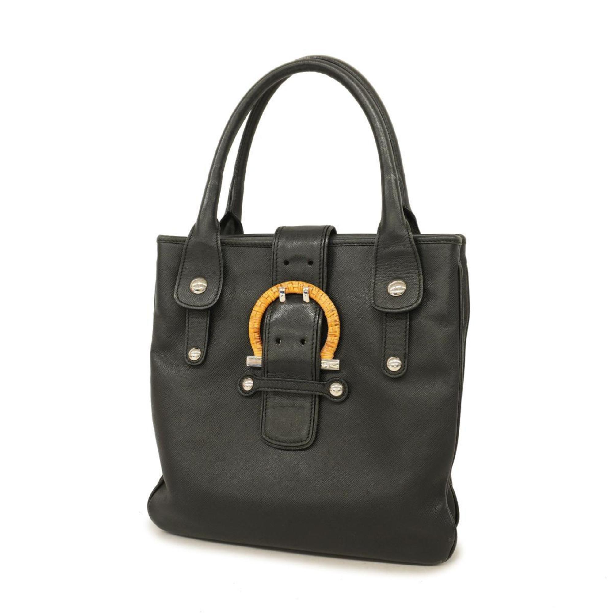 Salvatore Ferragamo Tote Bag Gancini Leather Black Women's