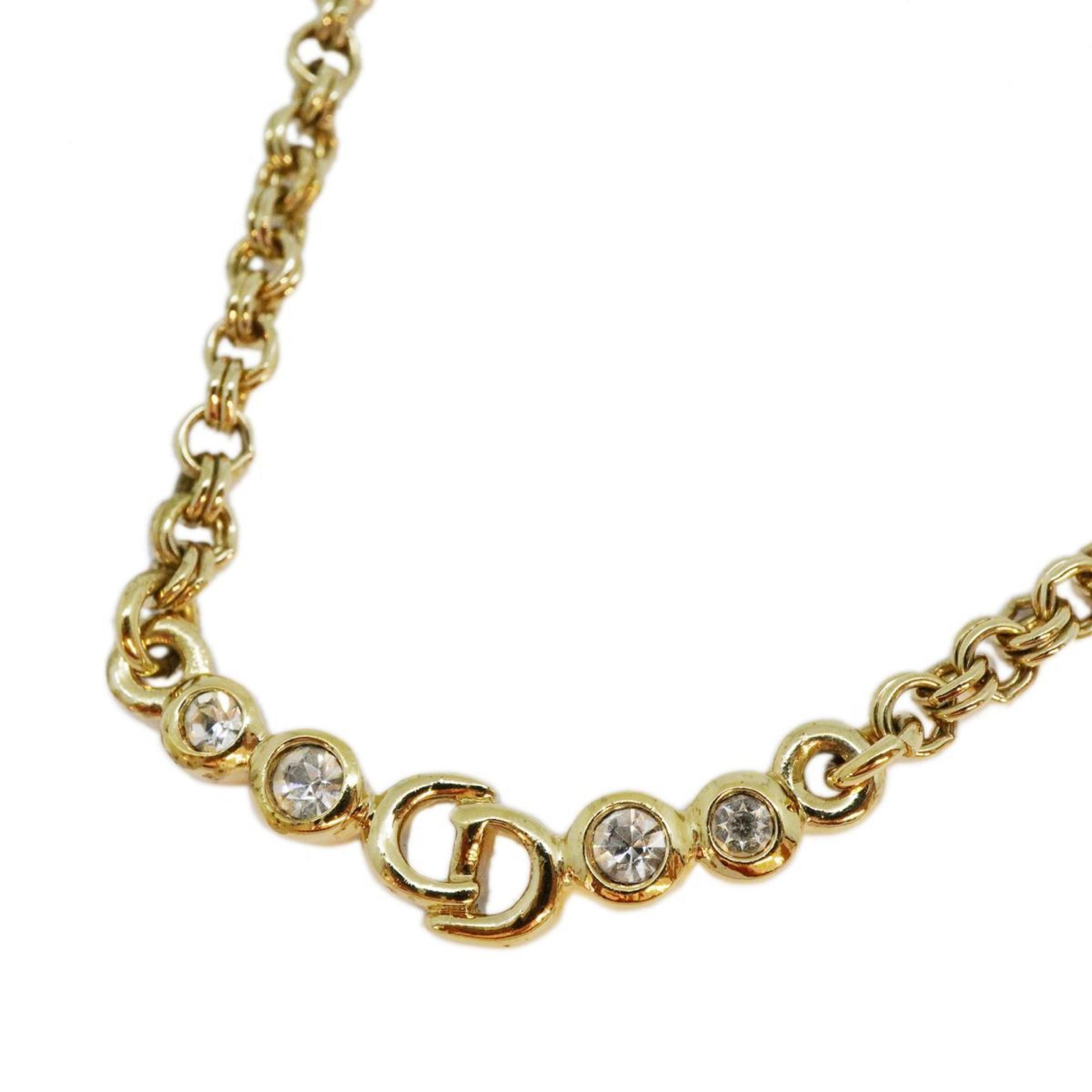 Christian Dior Necklace CD Rhinestone GP Plated Gold Women's