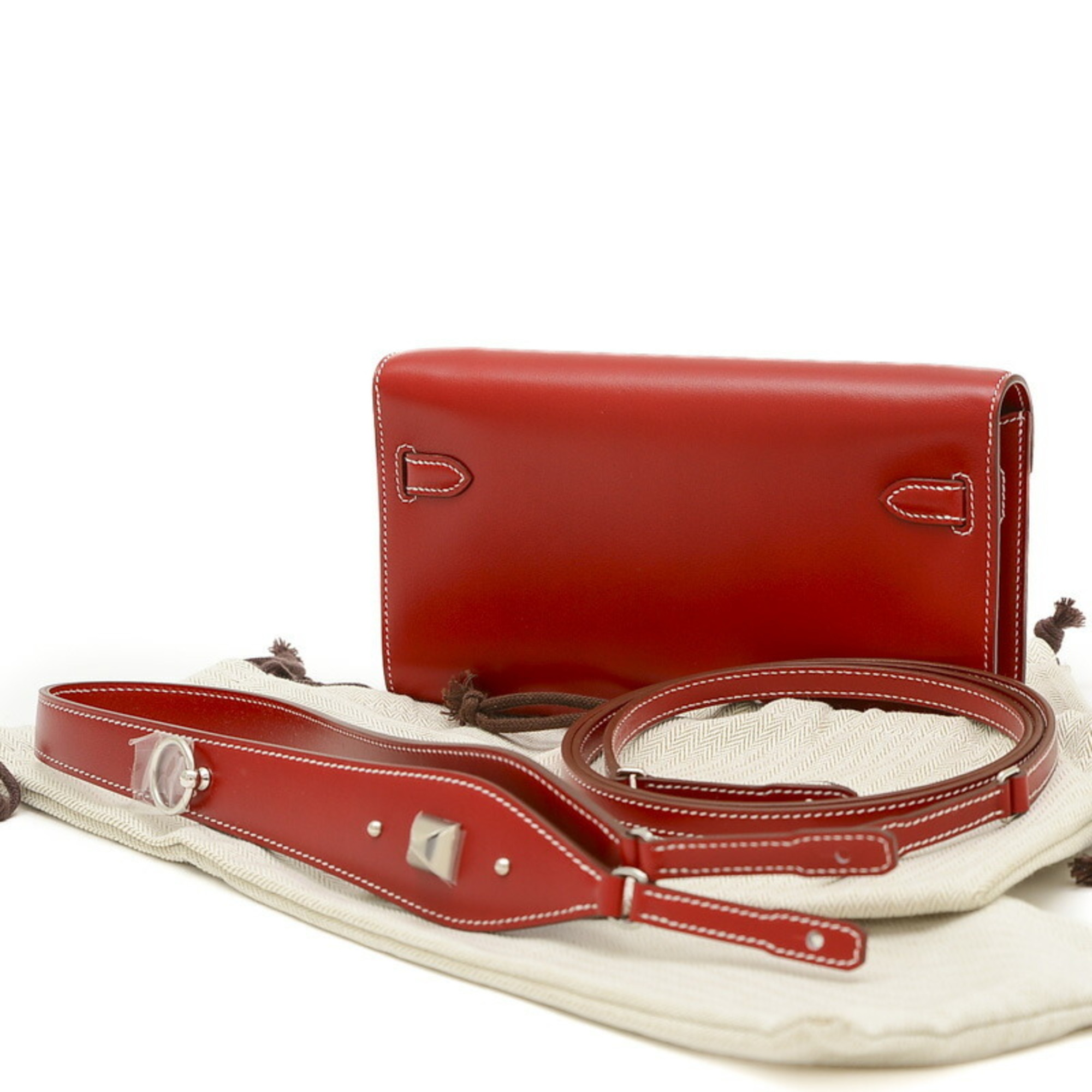 Hermes Kelly To Go Lock Shoulder Bag Box Calf Red W Engraved