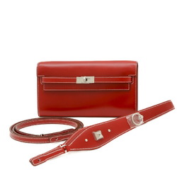 Hermes Kelly To Go Lock Shoulder Bag Box Calf Red W Engraved