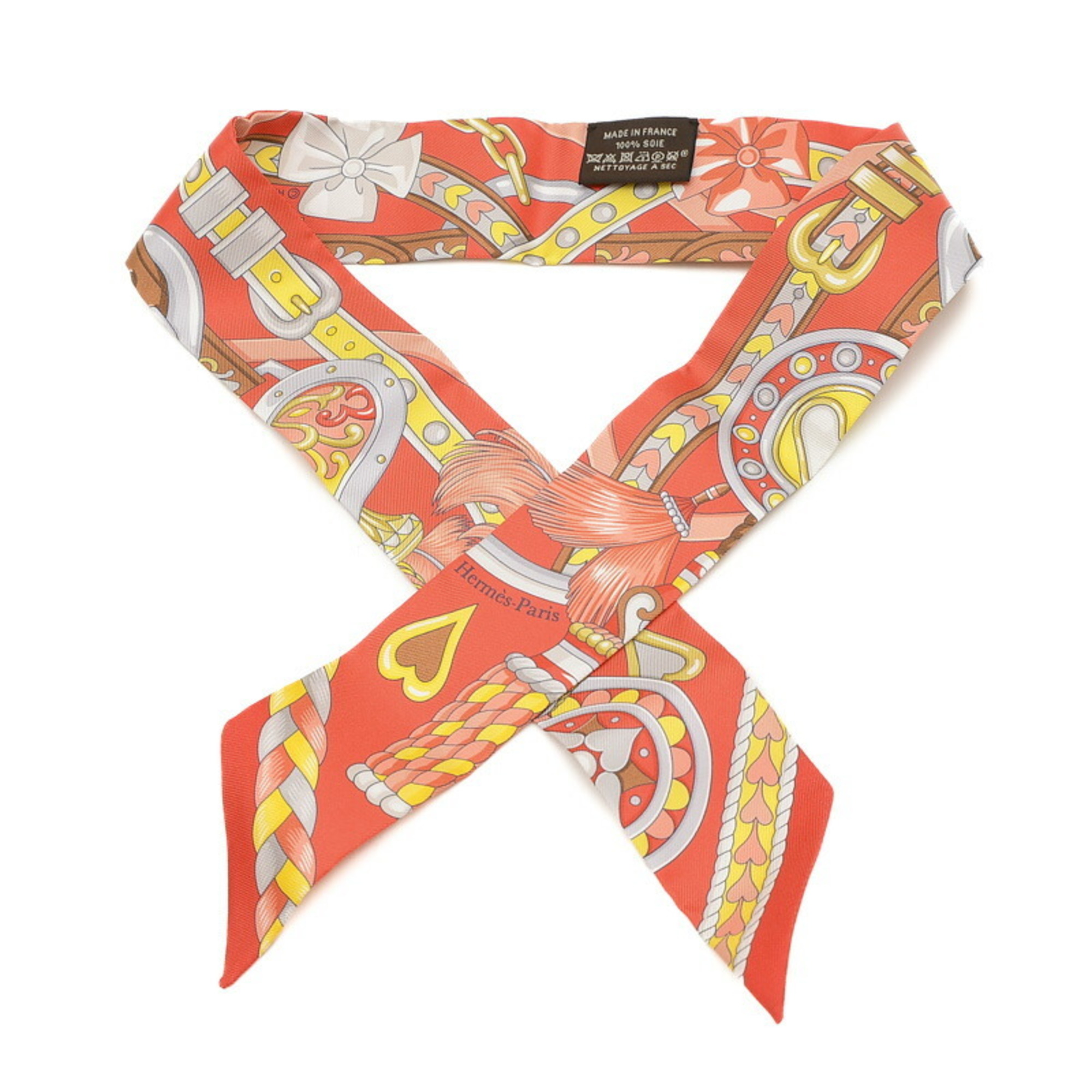 Hermes Twilly Scarf Arne Decour HARNAIS DE COEUR Red 100% Silk