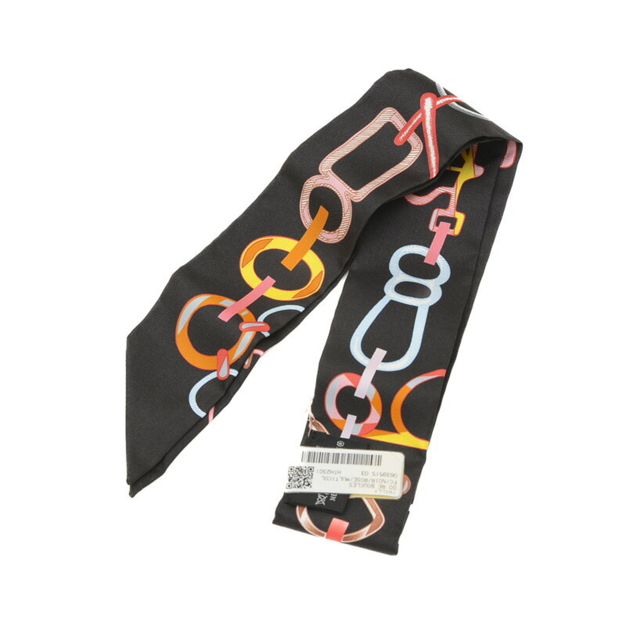 Hermes Twilly Scarf Do Re BOUCLES Black 100% Silk