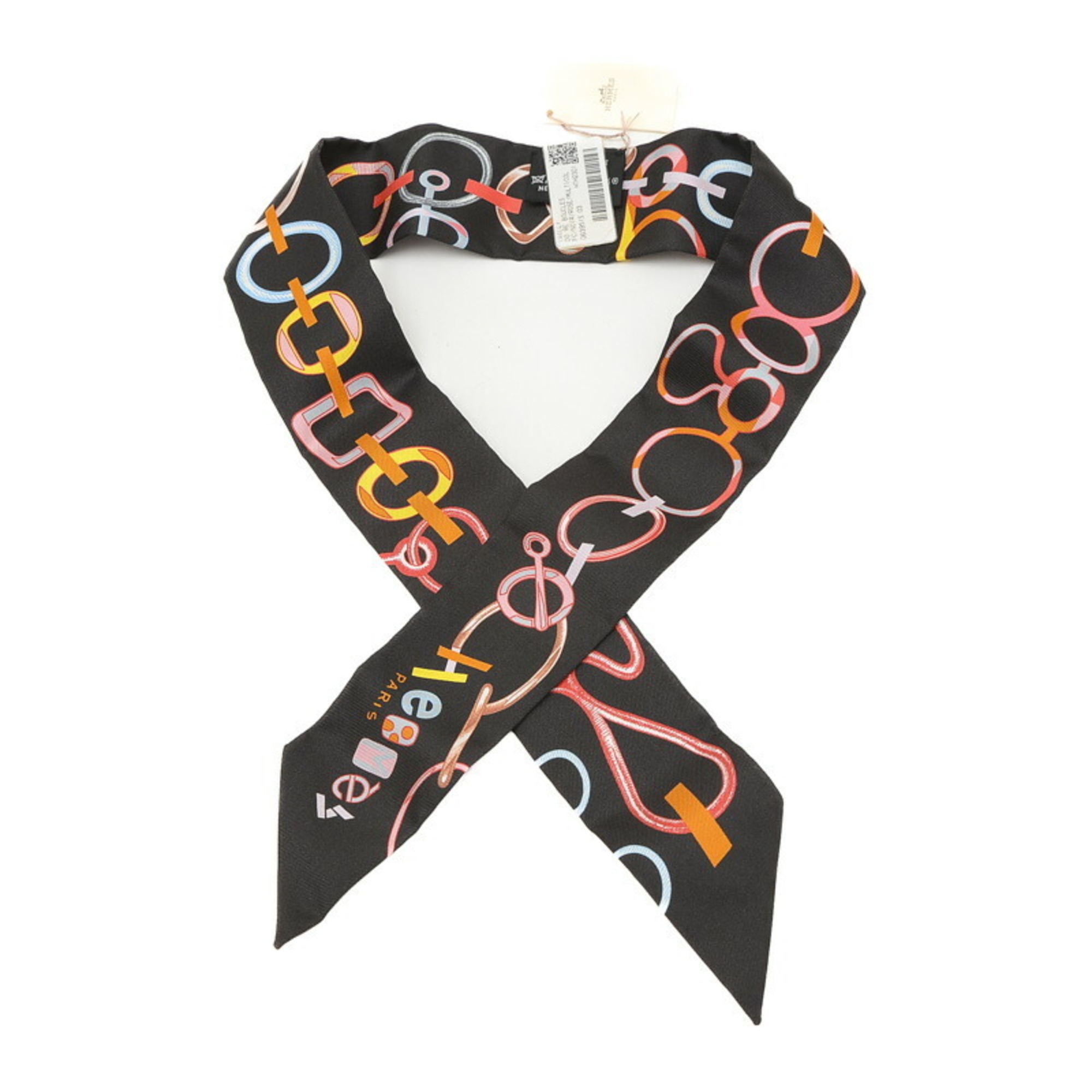 Hermes Twilly Scarf Do Re BOUCLES Black 100% Silk