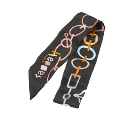 Hermes Twilly Scarf Do Re BOUCLES Black 100% Silk