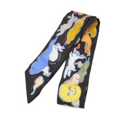 Hermes Twilly Scarf Thousand and One Rabbits MILLE ET UN LAPINS Black 100% Silk