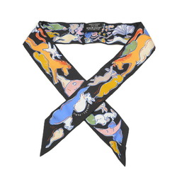 Hermes Twilly Scarf Thousand and One Rabbits MILLE ET UN LAPINS Black 100% Silk