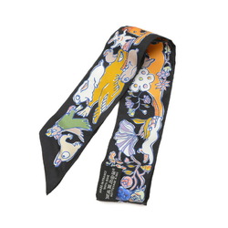 Hermes Twilly Scarf Thousand and One Rabbits MILLE ET UN LAPINS Black 100% Silk