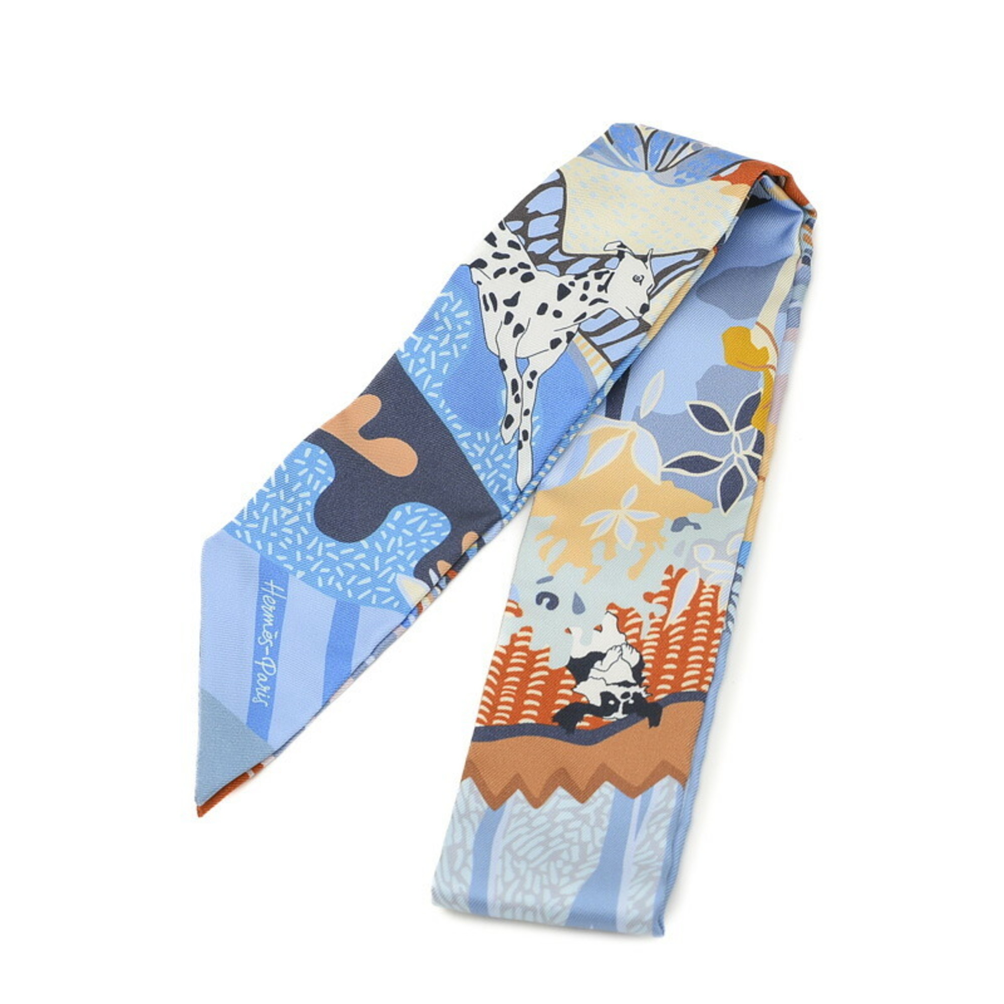 Hermes Twilly Scarf - Freedom En Liberte! Blue 100% Silk