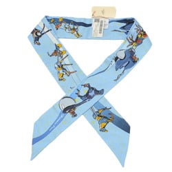 Hermes Twilly Space Derby Scarf Blue Jaune Rose 100% Silk