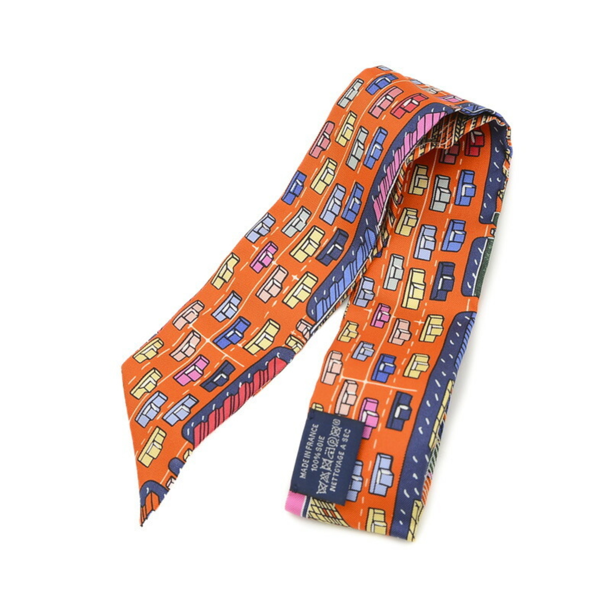 Hermes Twilly Scarf Panti City Blue Orange 100% Silk