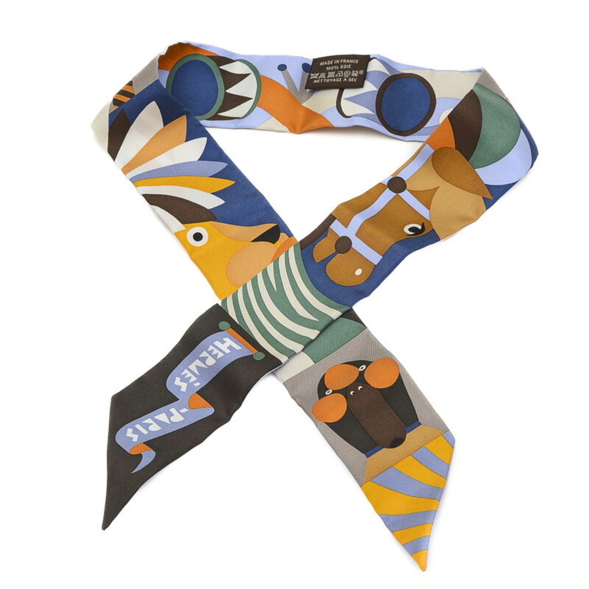 Hermes Twilly Scarf Parade en Fanfare Blue 100% Silk