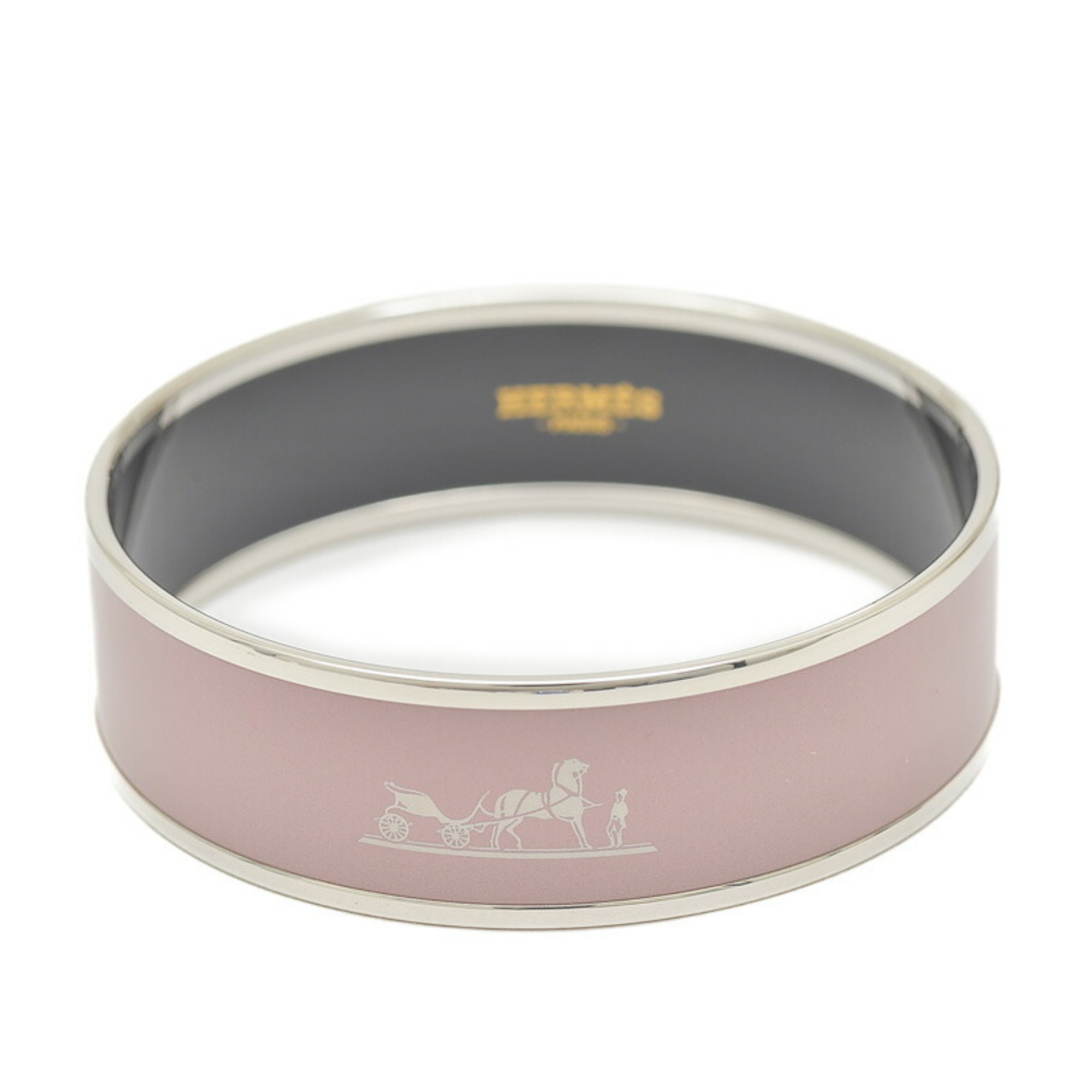 Hermes GM enamel large bracelet, smoke pink, silver